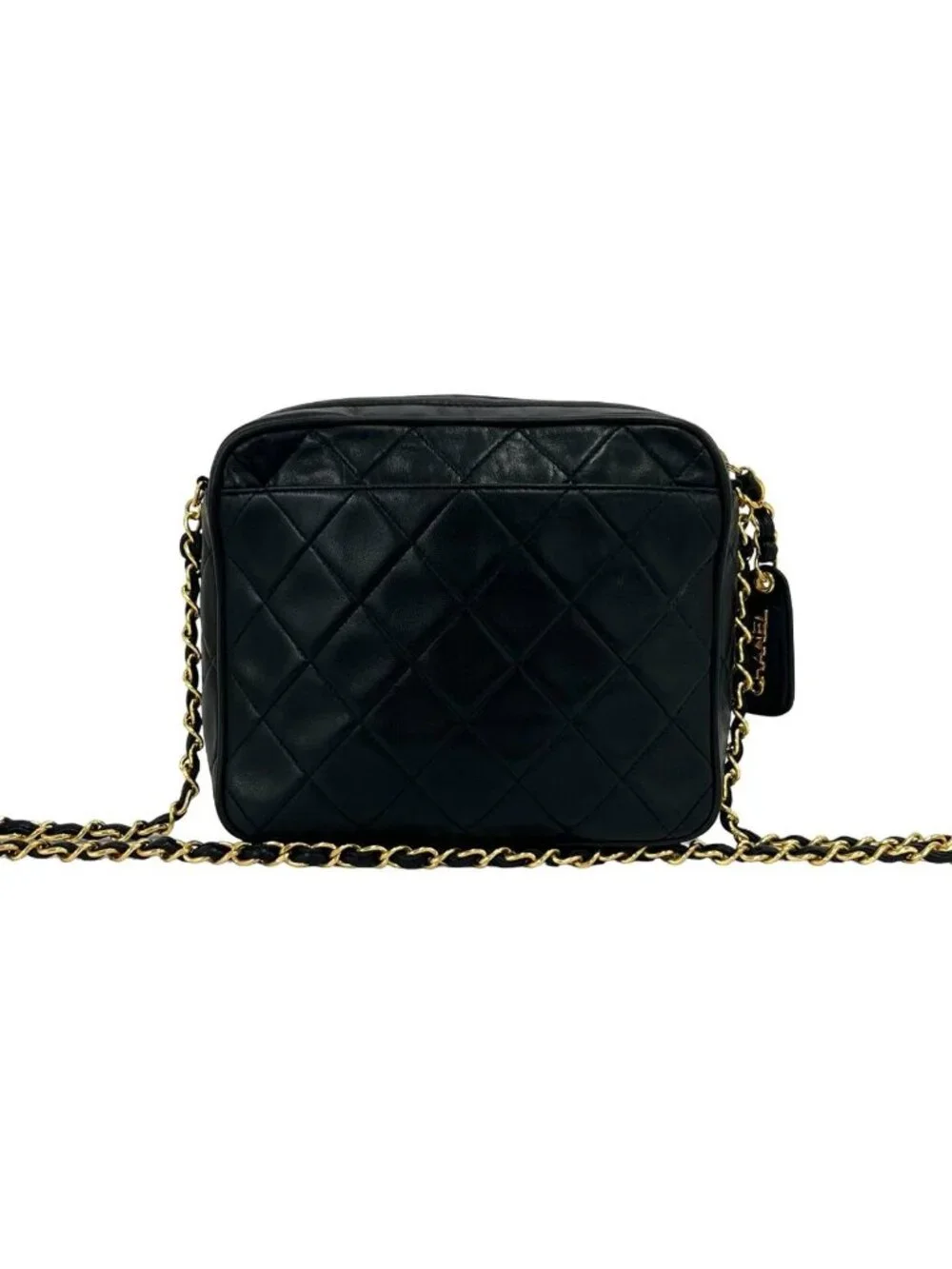 Chanel Vintage Quilted Coco Lambskin Leather Chain Shoulder Bag Black